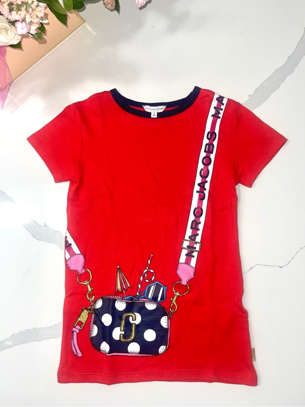 Marc Jacobs Kids Red Graphic Tee with Polka Dot Purse Print
